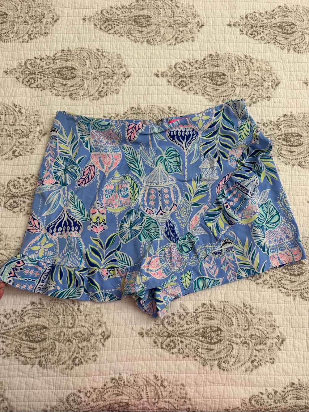 Lilly Pulitzer Blue Floral Ruffle Skort with Pink & Green Accents